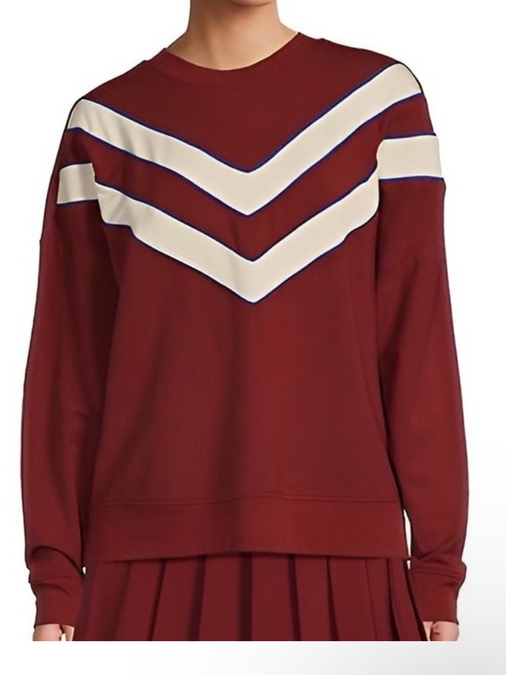 ANTONIO MELANI Active Stripe Piping Crew Neck Sweater Burgundy Size: S NWT $109